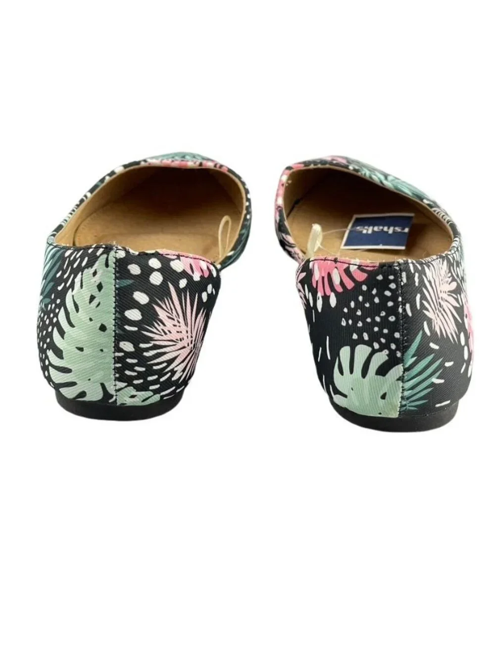 Tropical Print Womens Pointed-Toe Ballet Flats Size 7 Jynx Black With Pink & Gre - Picture 6 of 11
